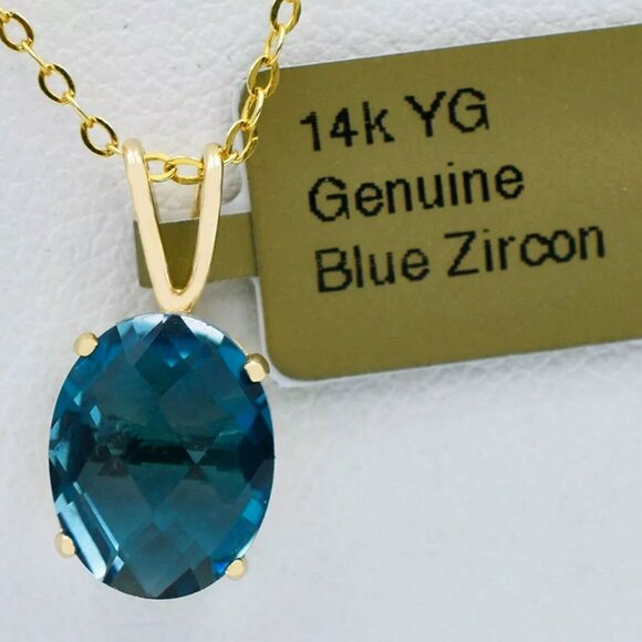 Genuine 3.30 Cts Blue Zircon Pendant 14k Gold